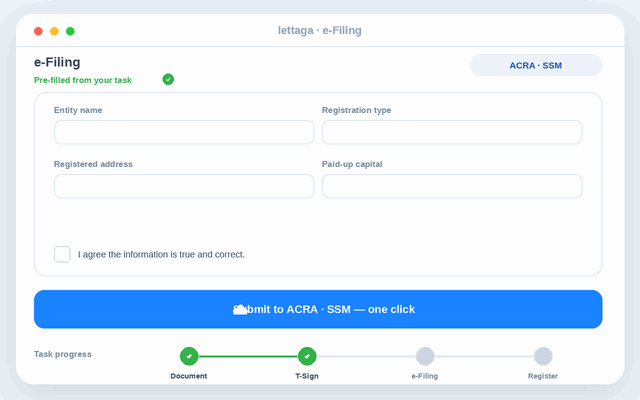 T-Filing — from draft to filed in one click